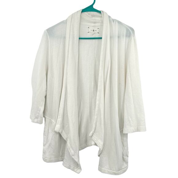 Lou & Grey Size XS Sweater White‎ 3/4 Sleeve Asymmetrical Open Front Cardigan - Picture 1 of 6